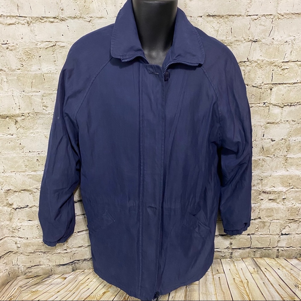 London Fog Blue Toggle Waist Zip Up Button Jacket